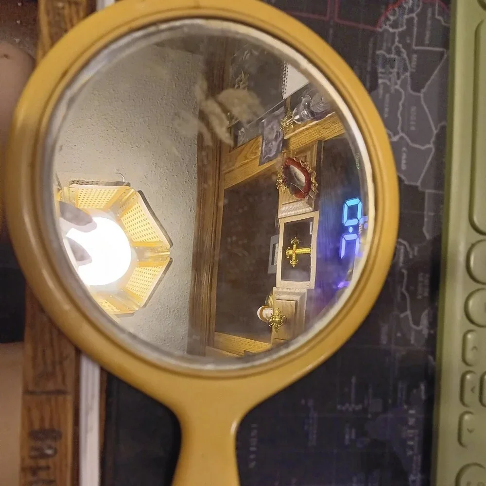 Vintage Celluloid Round Beveled Vanity Hand Mirror ***READ***
